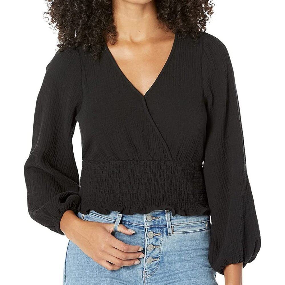 Madewell Lightspun Julianne Black Smocked-Waist Top Size Small NWT